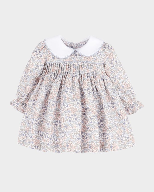 Girl's Floral Cotton Pleated Dress, Size 12M-3